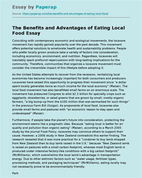 advantages and disadvantages of local food