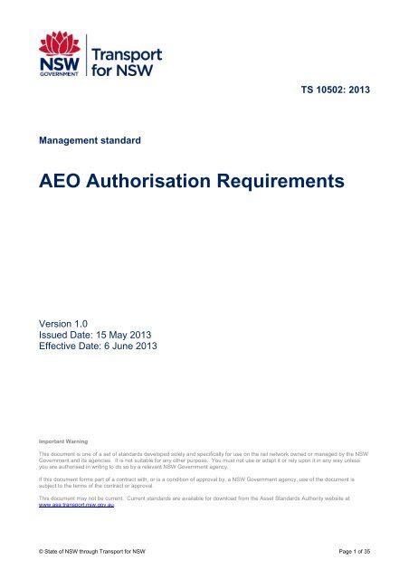 aeo authorisation requirements transport new south wales Doc