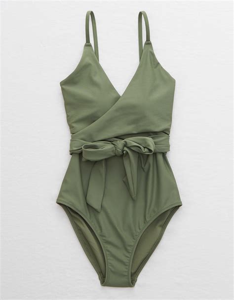 Aerie Wrap One Piece Swimsuit Women S Olive Fun L Long