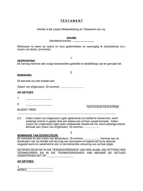 afrikaanse testament voorbeeld Reader