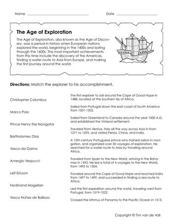 age of exploration worksheet answers PDF