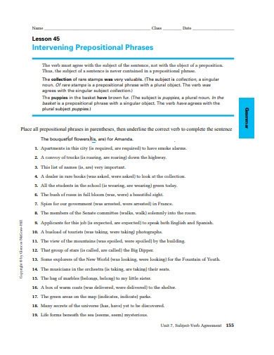 agreement intervening prepositional phrases answer key Reader