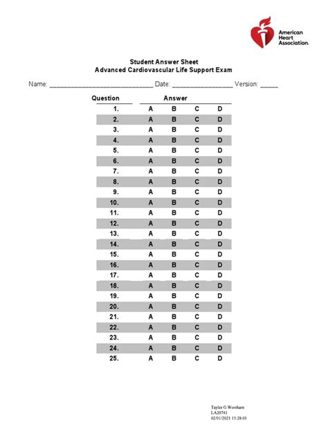 aha acls answer sheet Doc