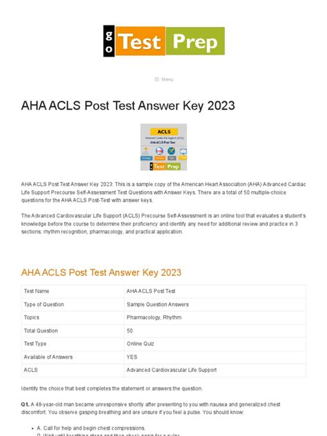 aha acls post test answers Doc