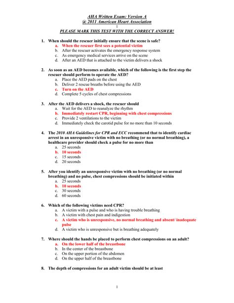 aha cpr test version c answers Reader