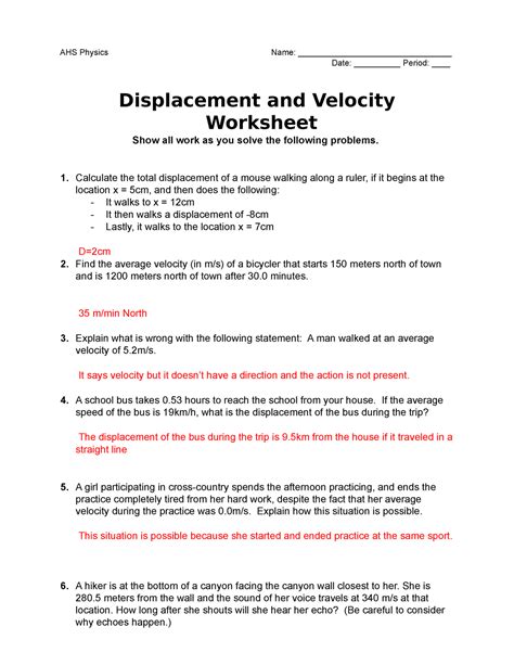 ahs physics displacement and velocity answers Epub