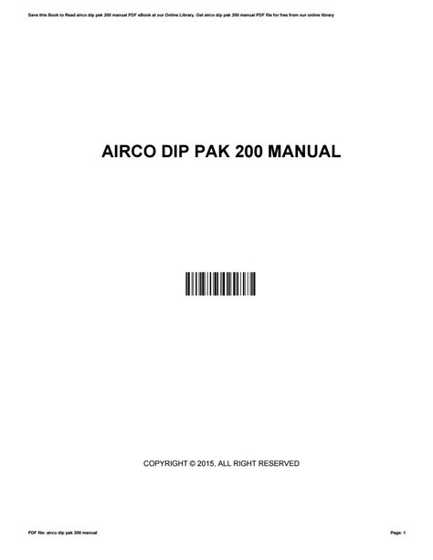 airco dip pack 200 manual Reader