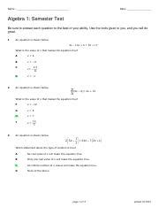 alg 1 cpm semester test answers Doc