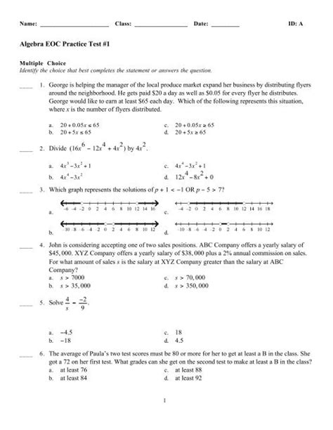 algebra 1 eoc practice test with answers Epub