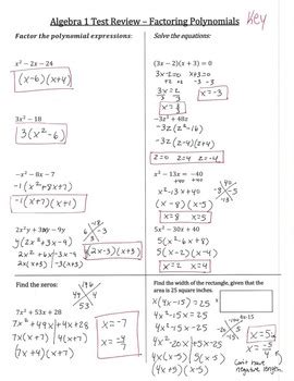 algebra 1 factoring and review quiz answers Epub