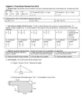 algebra 1 final exam 2012 answers Kindle Editon