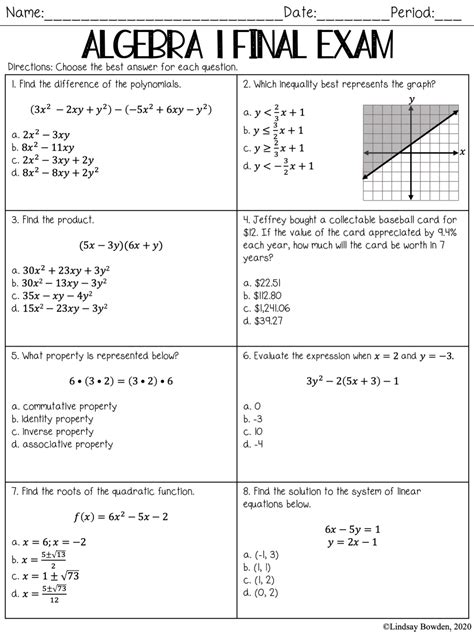 algebra 1 final exam and answer key Doc