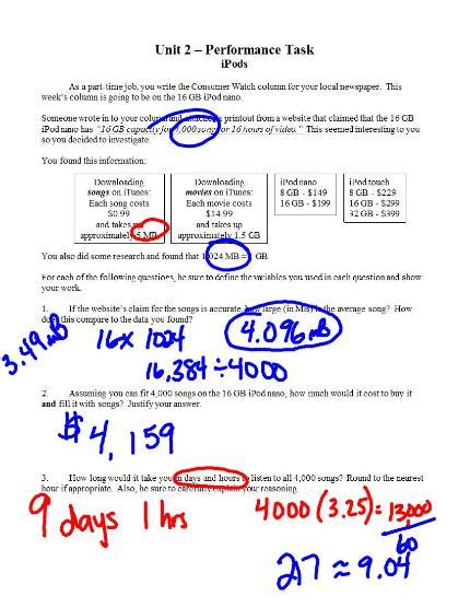 algebra 1 performance task 12 answer Reader