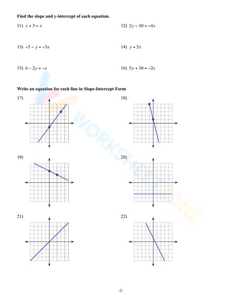 algebra 1 slope intercept form answer sheet PDF