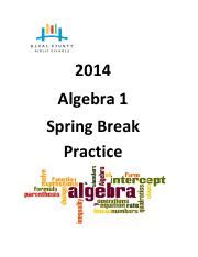 algebra 1 spring break packet answers 2013 PDF