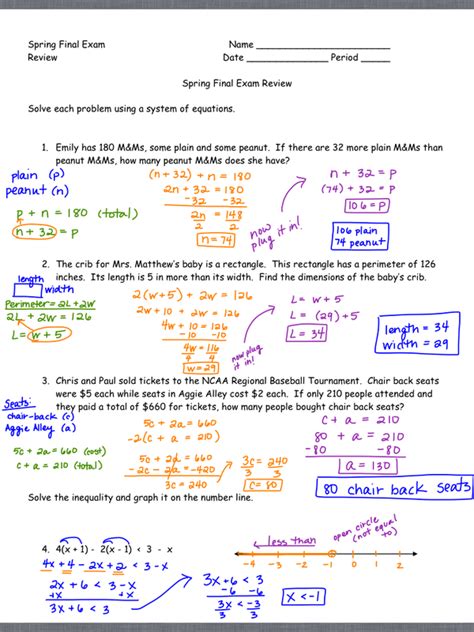 algebra 1 spring semester exam review answers Doc