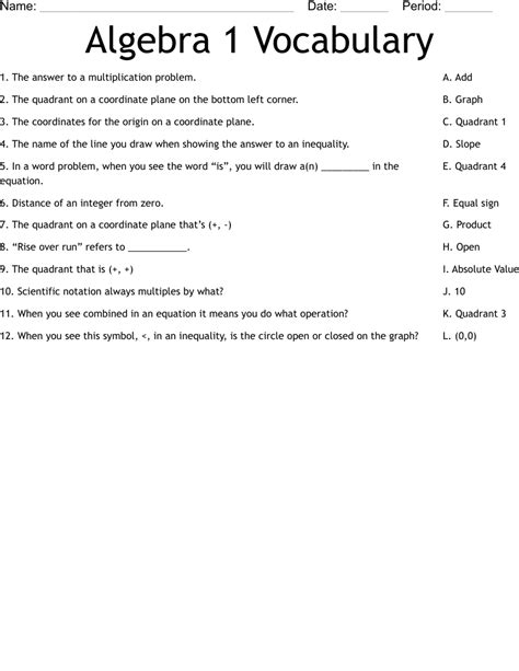 algebra 1 vocabulary answers Reader