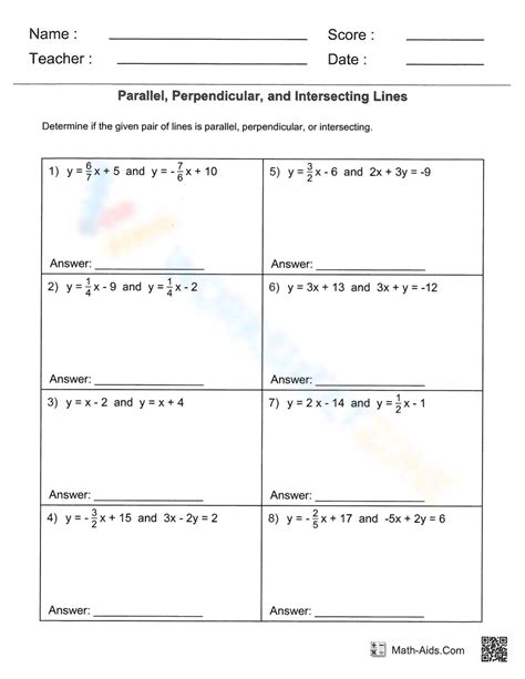 algebra 1 worksheet 36 parallel and perpendicular lines answers PDF