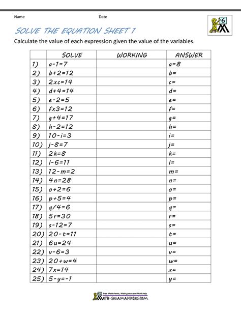 algebra 1 worksheet answer key Doc