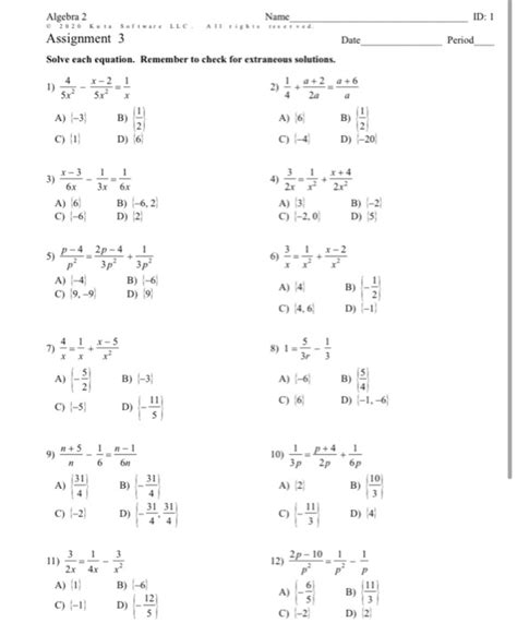 algebra 2 assignment id 1 answers Reader