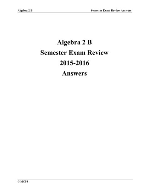 algebra 2 b semester exam review answers PDF