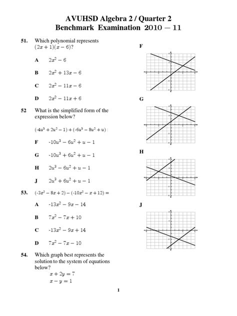 algebra 2 benchmark test answers PDF