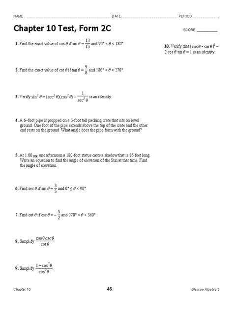 algebra 2 chapter 10 test Reader