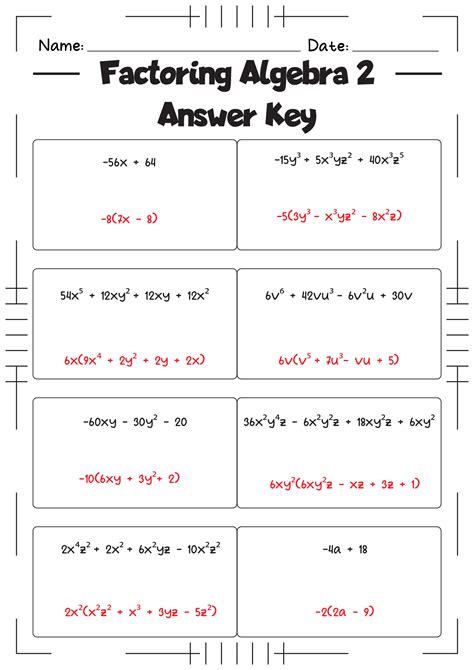algebra 2 factoring answer key Doc