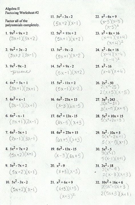 algebra 2 factoring answer key unit 8 Epub