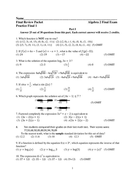 algebra 2 final exam answers powered by cognero Reader