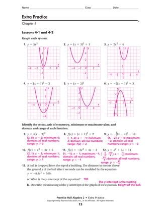 algebra 2 quadratic functions answers prentice hall Reader