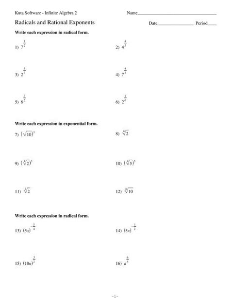 algebra 2 radicals and rational exponents answers Reader