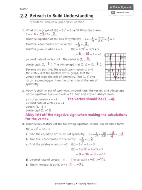 algebra 2 reteach 1 answers Kindle Editon