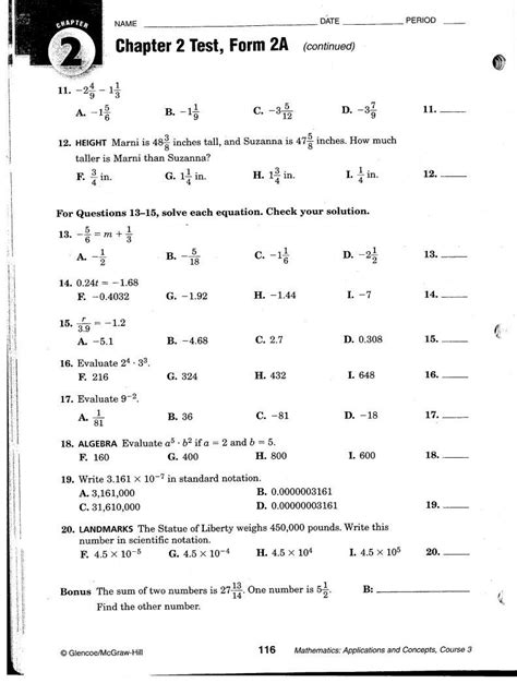 algebra 2 test form 2a answers Doc