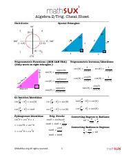 algebra 2 trig cheat sheet Doc