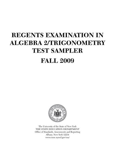 algebra 2 trig regents fall sampler 2009 answers PDF