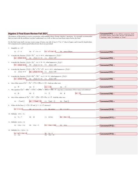 algebra 2b semester exam review answers PDF