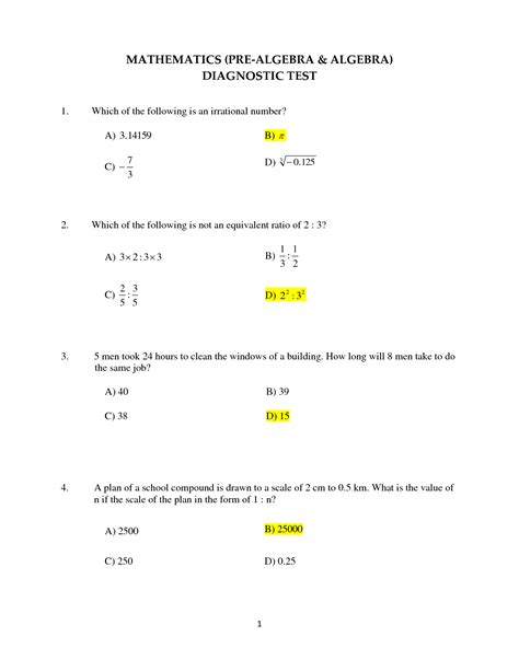 algebra diagnostic test answers Epub