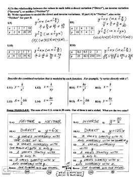 algebra direct inverse variation answers PDF