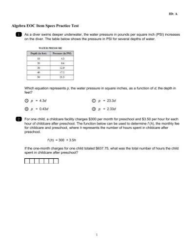 algebra eoc item specs practice test part a answers Reader