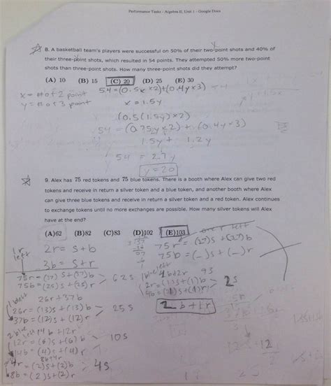 algebra performance task answers Doc