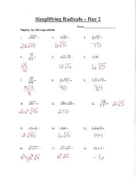 algebra simplifying radicals test answers Doc