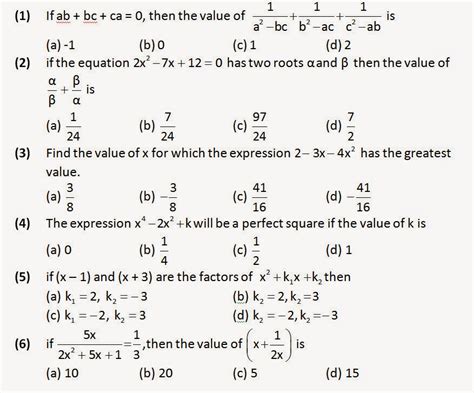 algebra test questions and answers Doc