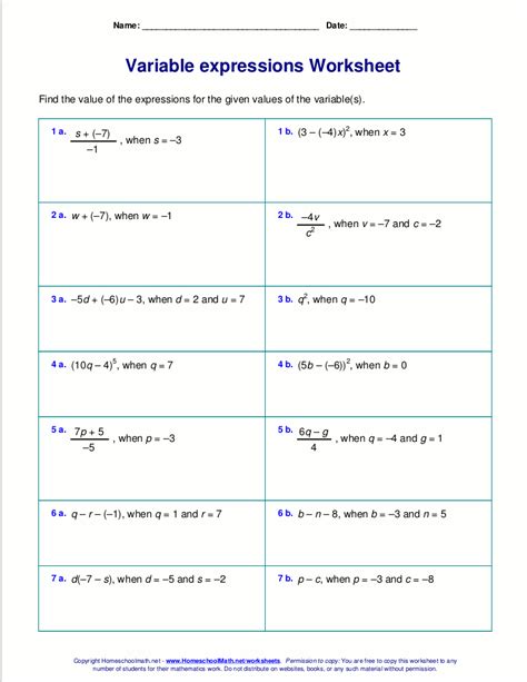 algebra variables and expressions answers PDF