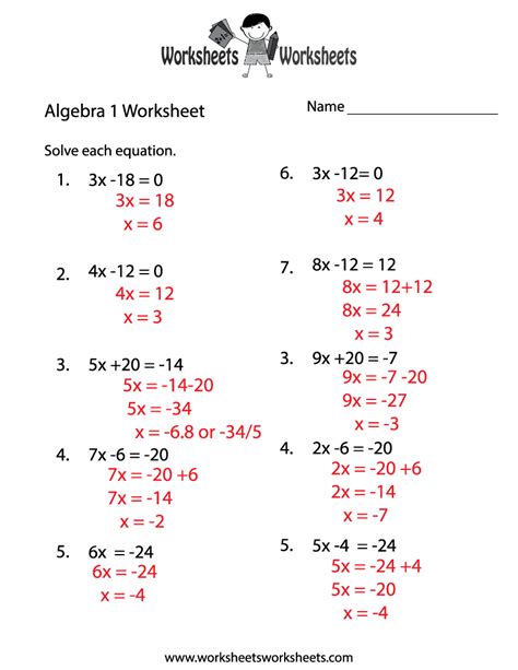 algebra worksheets and answers Kindle Editon