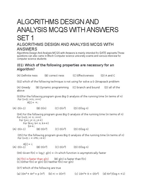 algorithms multiple choice questions with answers Doc