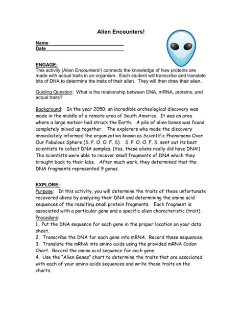 alien encounter lab answer key PDF