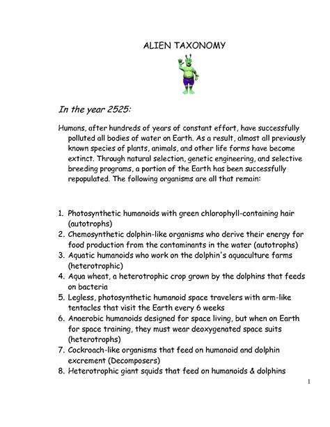 alien taxonomy project dichotomous key answers PDF