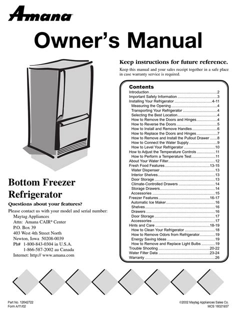 amana appliances service manual Kindle Editon