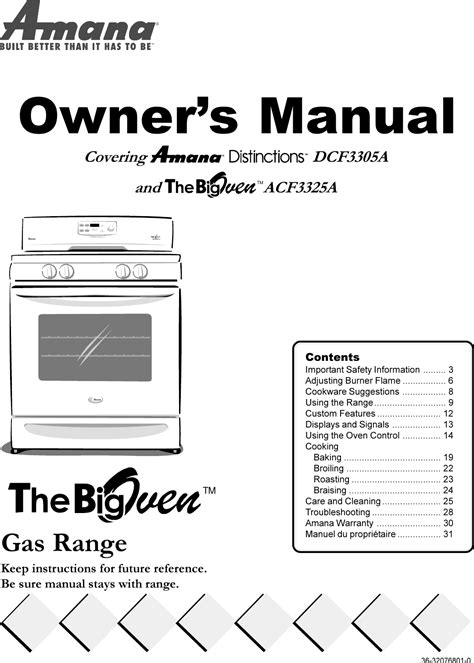 amana range owners manual PDF